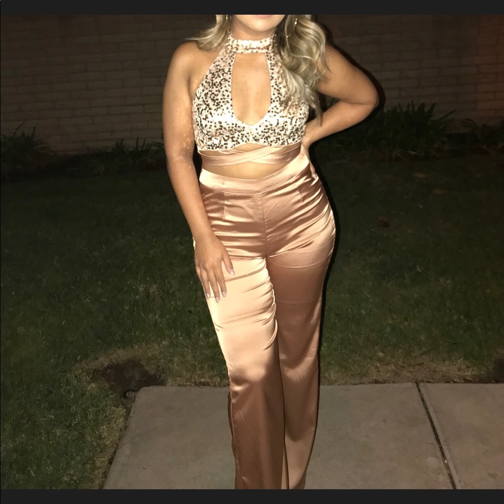 2 piece gold top and pants
